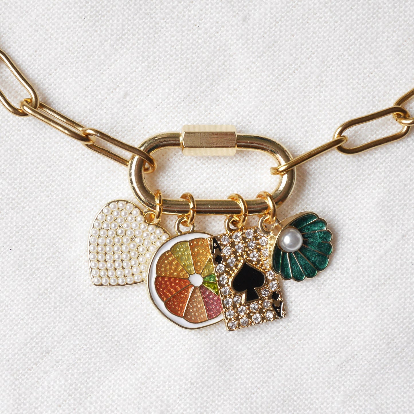 Carabiner custom charm necklace | Chunky gold lock necklace for charms with paperclip chain | Personalized cute unique pendant jewelry gift