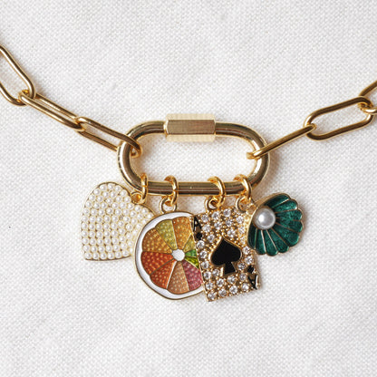 Carabiner custom charm necklace | Chunky gold lock necklace for charms with paperclip chain | Personalized cute unique pendant jewelry gift