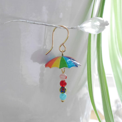 Colorful umbrella earrings | Rainy day earrings | Cute and quirky millefiori dangle earrings | Fun positive multicolor jewelry gift idea