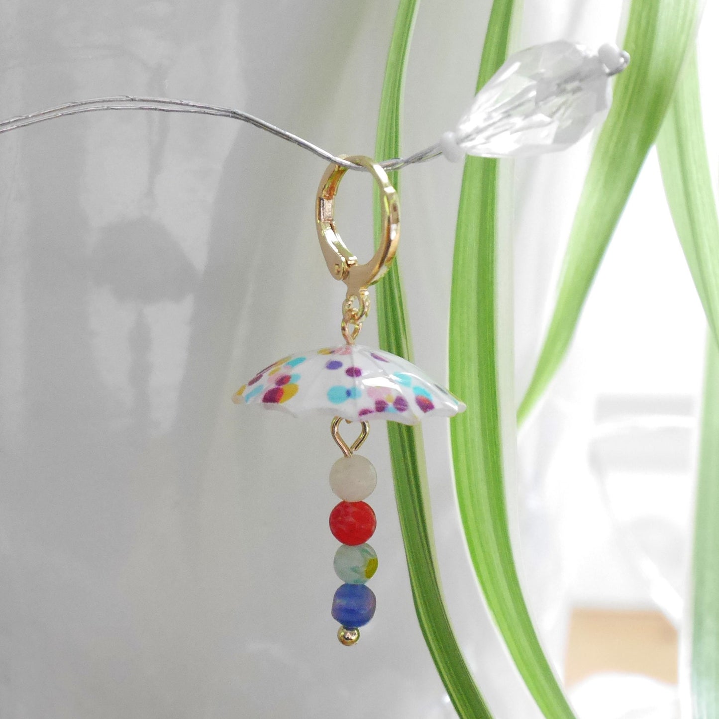 Colorful umbrella earrings | Rainy day earrings | Cute and quirky millefiori dangle earrings | Fun positive multicolor jewelry gift idea