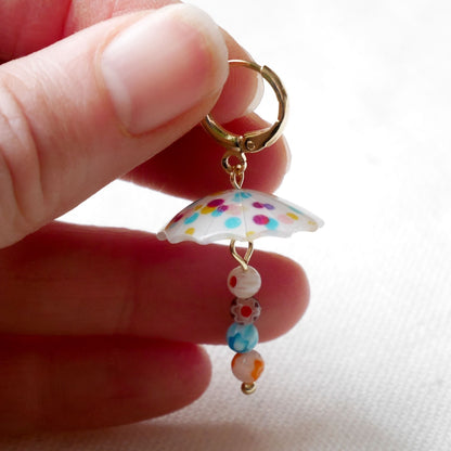 Colorful umbrella earrings | Rainy day earrings | Cute and quirky millefiori dangle earrings | Fun positive multicolor jewelry gift idea
