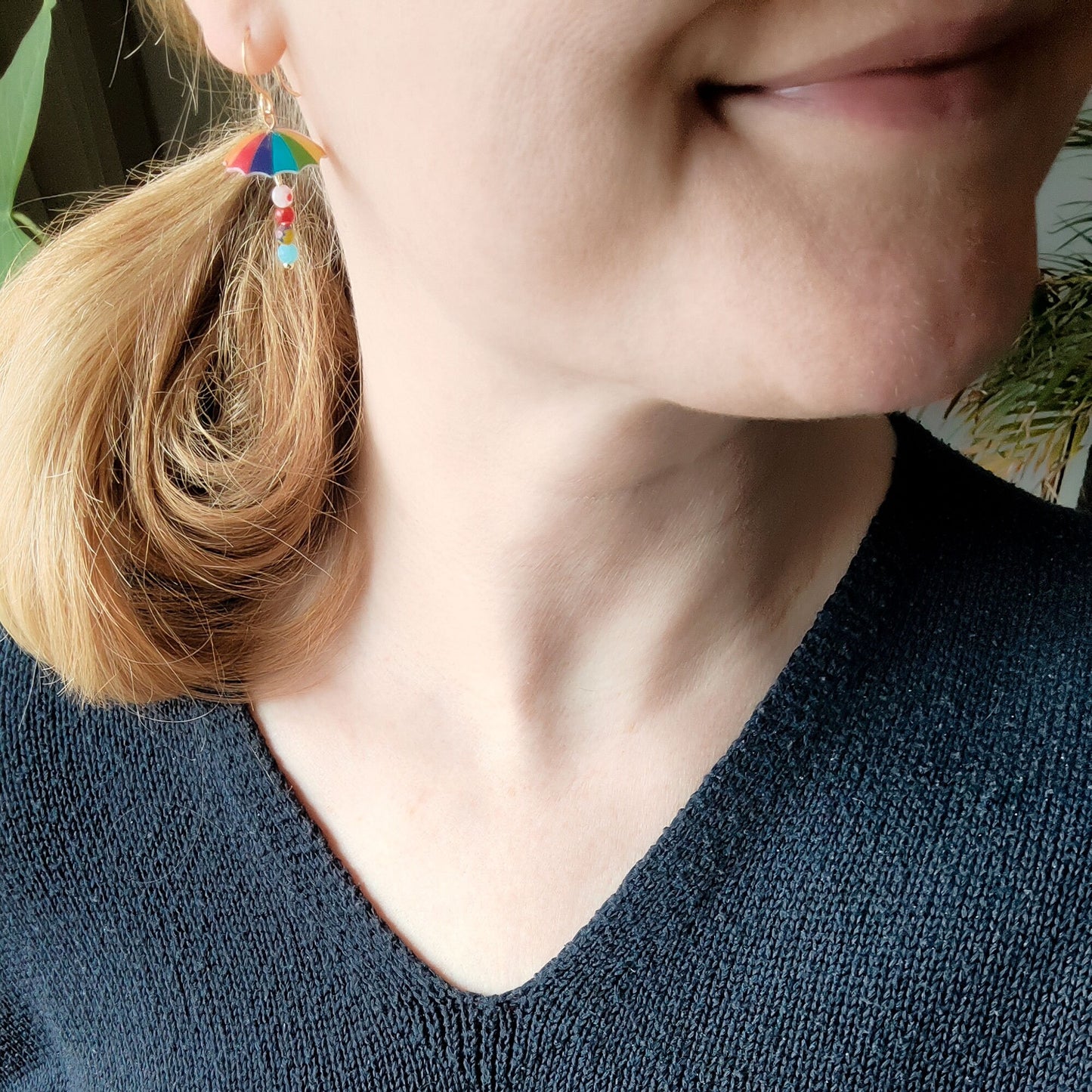 Colorful umbrella earrings | Rainy day earrings | Cute and quirky millefiori dangle earrings | Fun positive multicolor jewelry gift idea