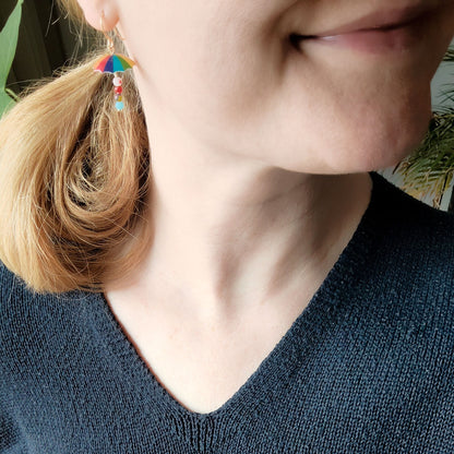 Colorful umbrella earrings | Rainy day earrings | Cute and quirky millefiori dangle earrings | Fun positive multicolor jewelry gift idea