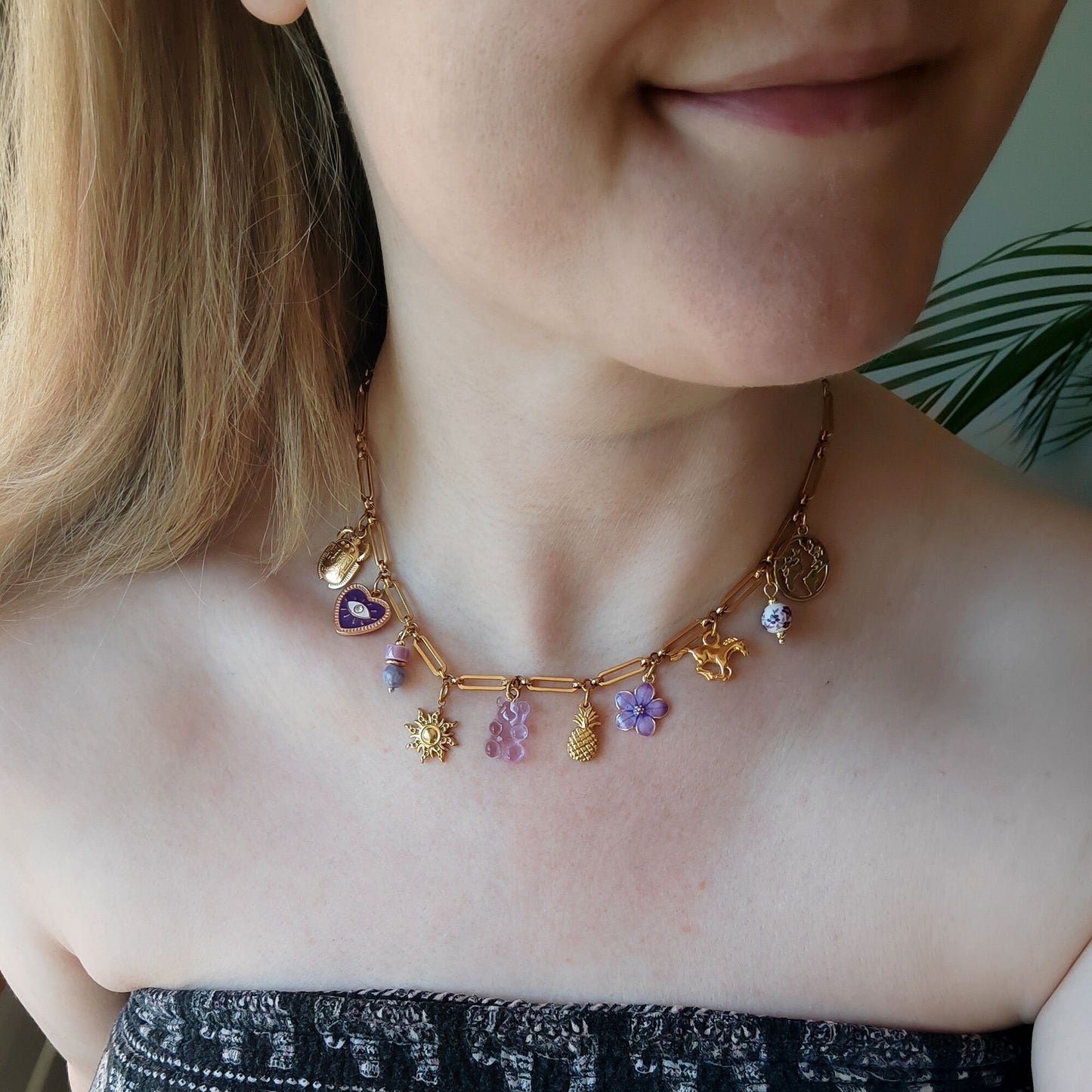 Paperclip charm necklace | Personalized jewelry gift for her | Design custom charm necklace | Cute long paperclip stainless steel gold chain