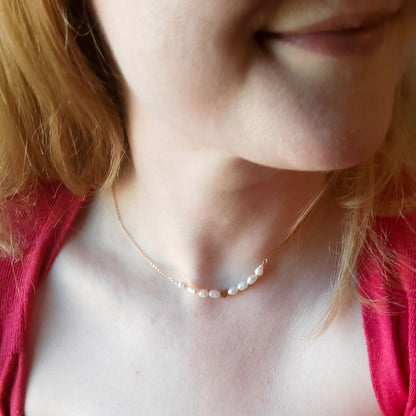 Dainty heart necklace with freshwater pearls | Minimalist delicate chain necklace | Gold heart jewelry | Anniversary gift for girlfriend