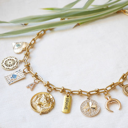 Custom charm necklace | Chunky chain gold necklace | Create your own U shape ball chain choker with pendant | Unique customized gift for her