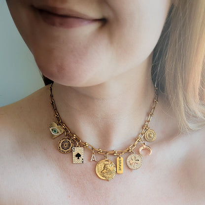 Custom charm necklace | Chunky chain gold necklace | Create your own U shape ball chain choker with pendant | Unique customized gift for her