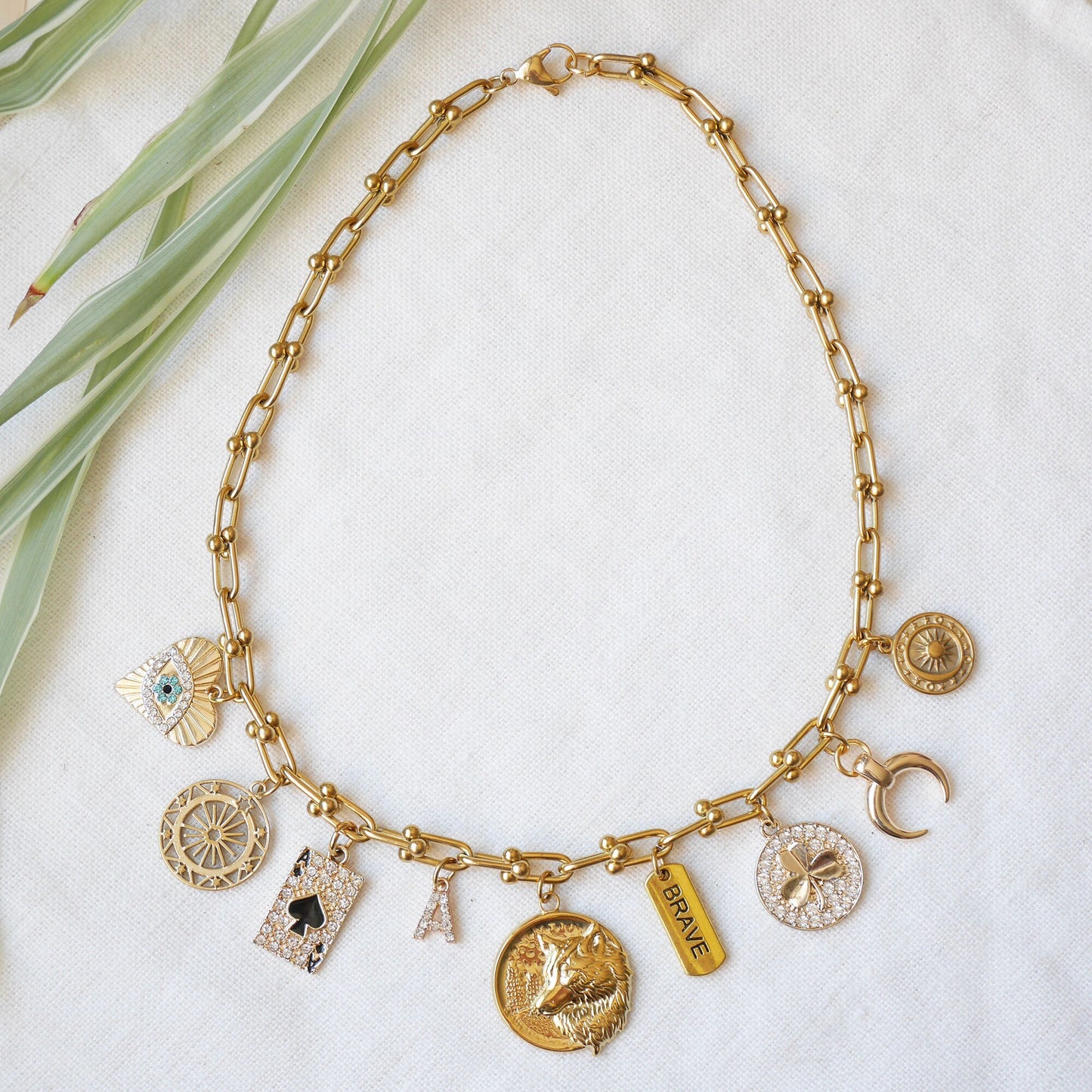 Custom charm necklace | Chunky chain gold necklace | Create your own U shape ball chain choker with pendant | Unique customized gift for her