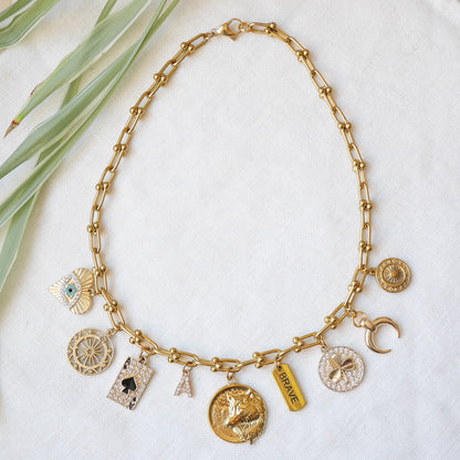 Custom charm necklace | Chunky chain gold necklace | Create your own U shape ball chain choker with pendant | Unique customized gift for her