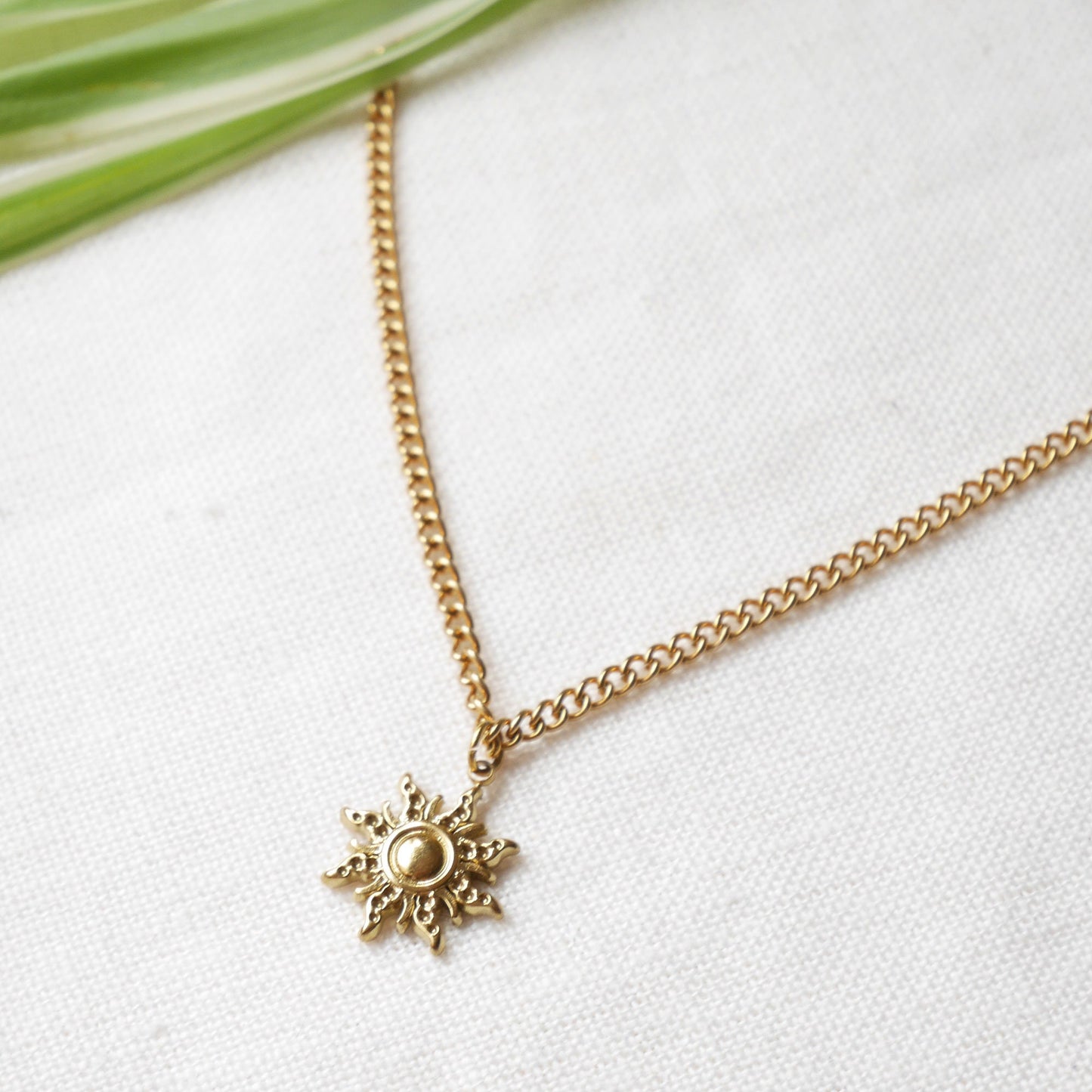Gold sun necklace | Sunshine charm necklace | Celestial moon stars sunburst pendant jewelry | Cute solar eclipse crescent moon gift for her