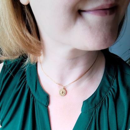 Gold sun necklace | Sunshine charm necklace | Celestial moon stars sunburst pendant jewelry | Cute solar eclipse crescent moon gift for her