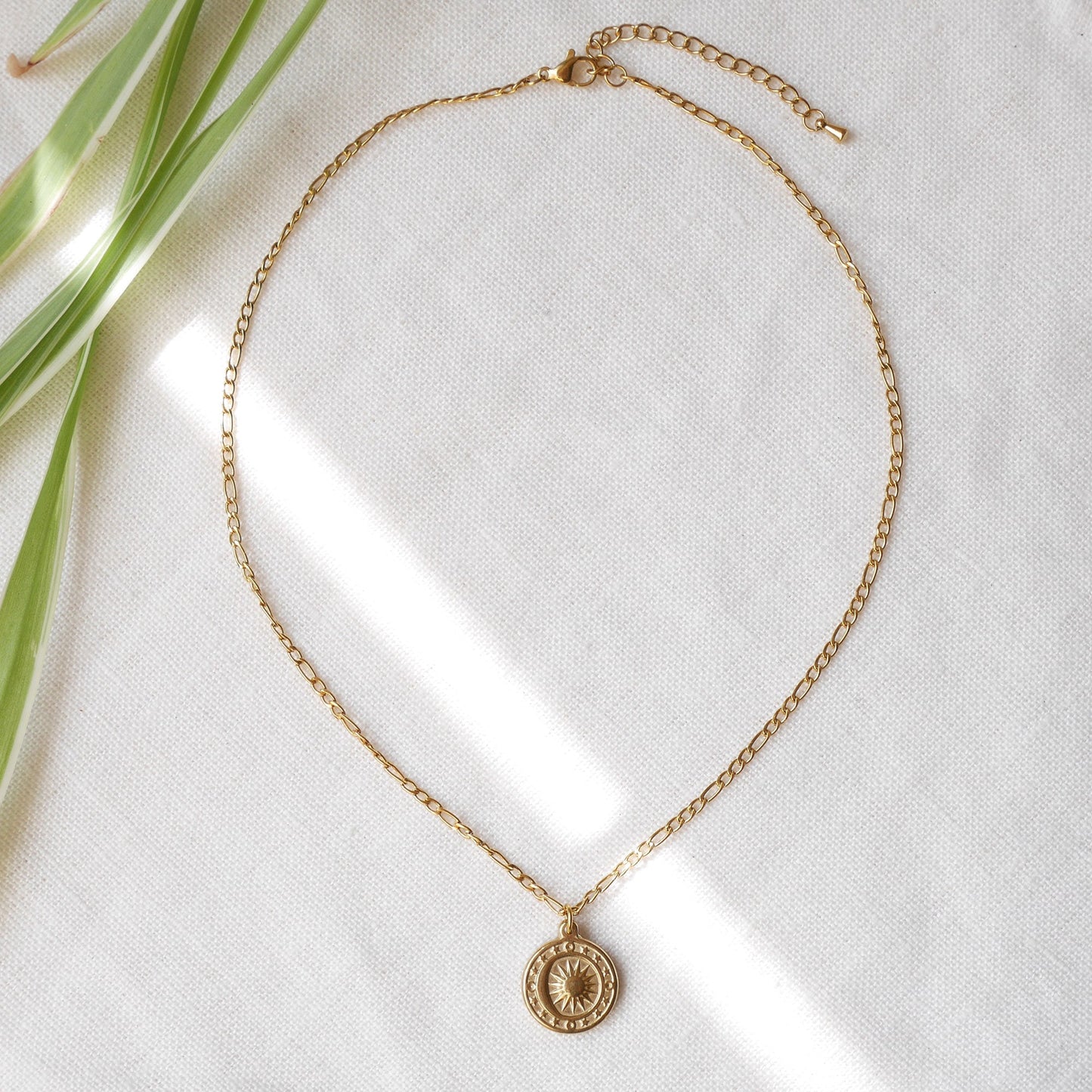 Gold sun necklace | Sunshine charm necklace | Celestial moon stars sunburst pendant jewelry | Cute solar eclipse crescent moon gift for her