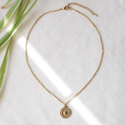 Gold sun necklace | Sunshine charm necklace | Celestial moon stars sunburst pendant jewelry | Cute solar eclipse crescent moon gift for her