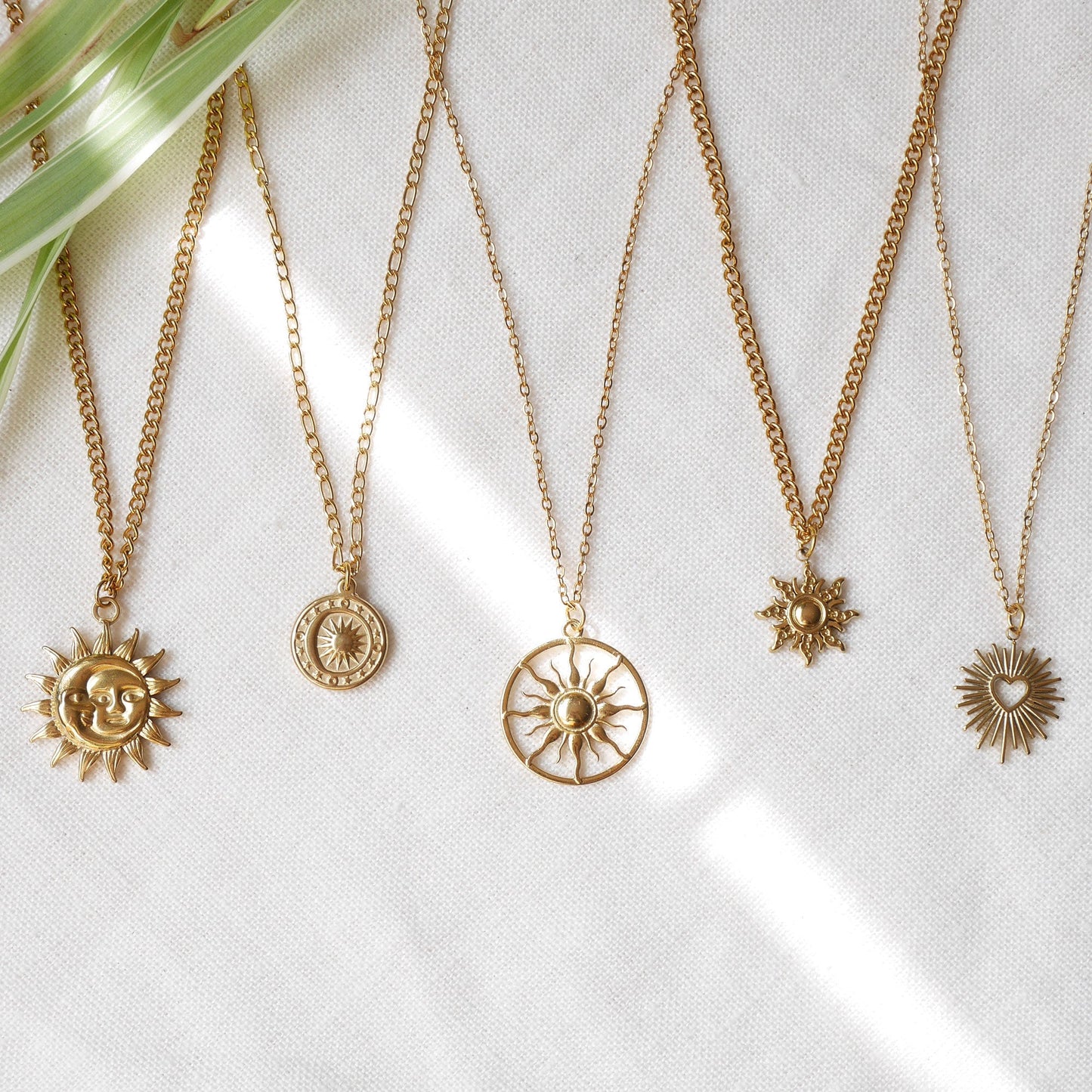 Gold sun necklace | Sunshine charm necklace | Celestial moon stars sunburst pendant jewelry | Cute solar eclipse crescent moon gift for her