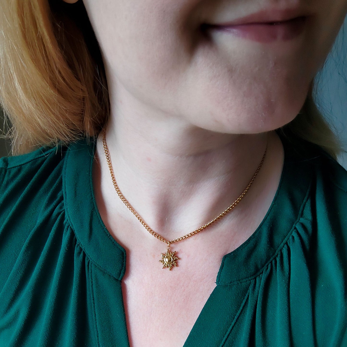 Gold sun necklace | Sunshine charm necklace | Celestial moon stars sunburst pendant jewelry | Cute solar eclipse crescent moon gift for her