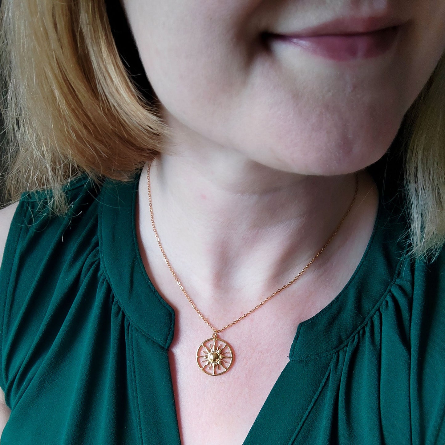 Gold sun necklace | Sunshine charm necklace | Celestial moon stars sunburst pendant jewelry | Cute solar eclipse crescent moon gift for her