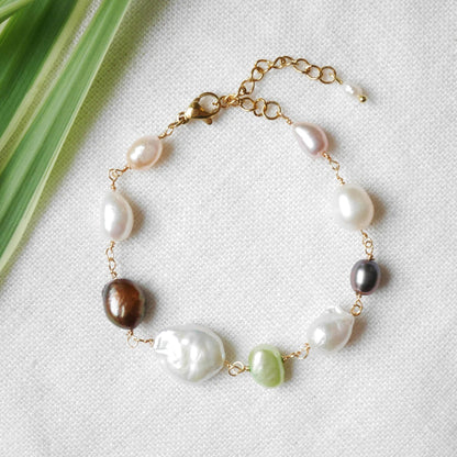 Mixed freshwater pearl bracelet | Multicolor feminine boho bracelet | Various sizes shapes genuine baroque pearl jewelry | Cute gift for her