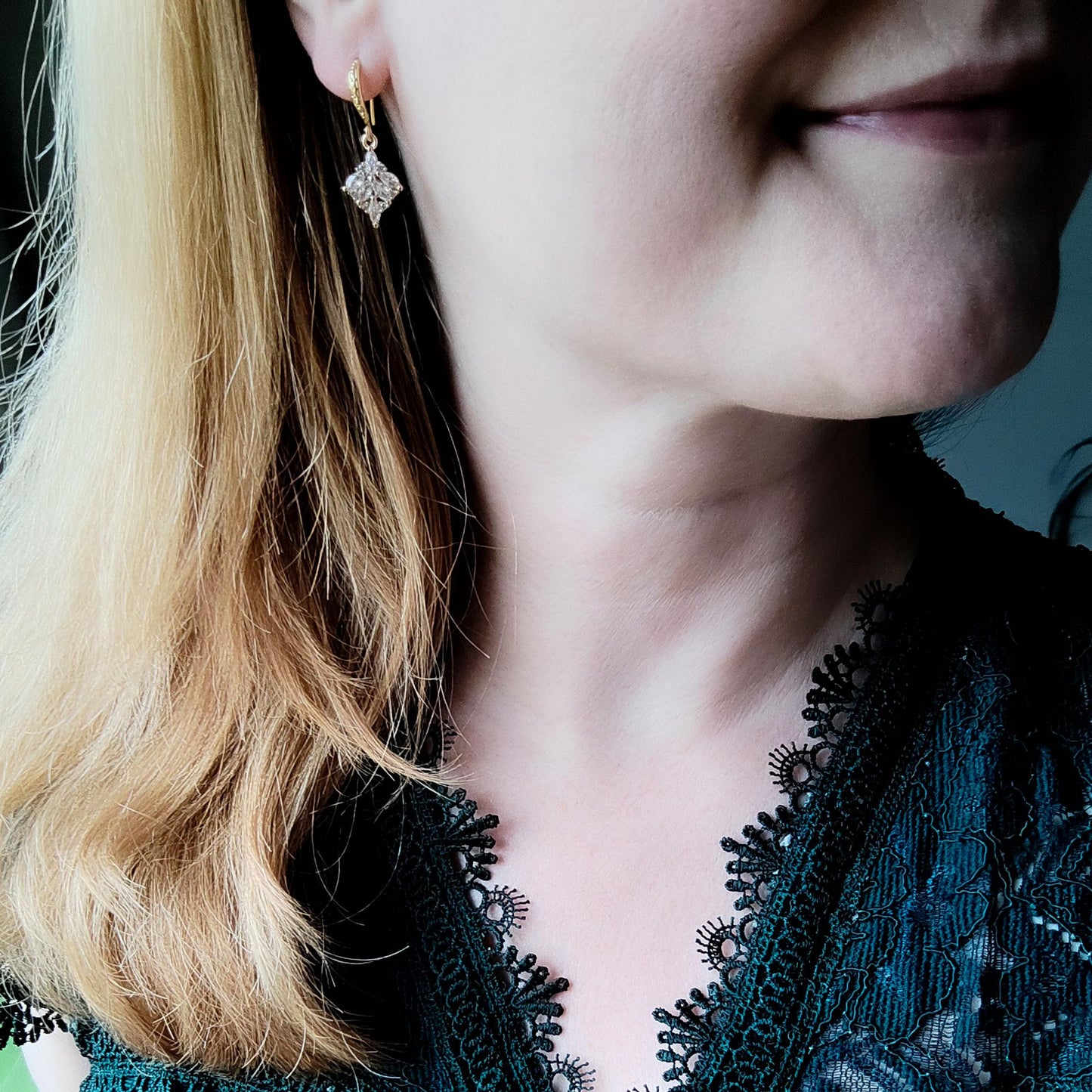 Art deco drop earrings | Dainty small bridal earrings | Sparkly 1920s style jewelry | Bridesmaid earrings | Cubic zirconia anniversary gift