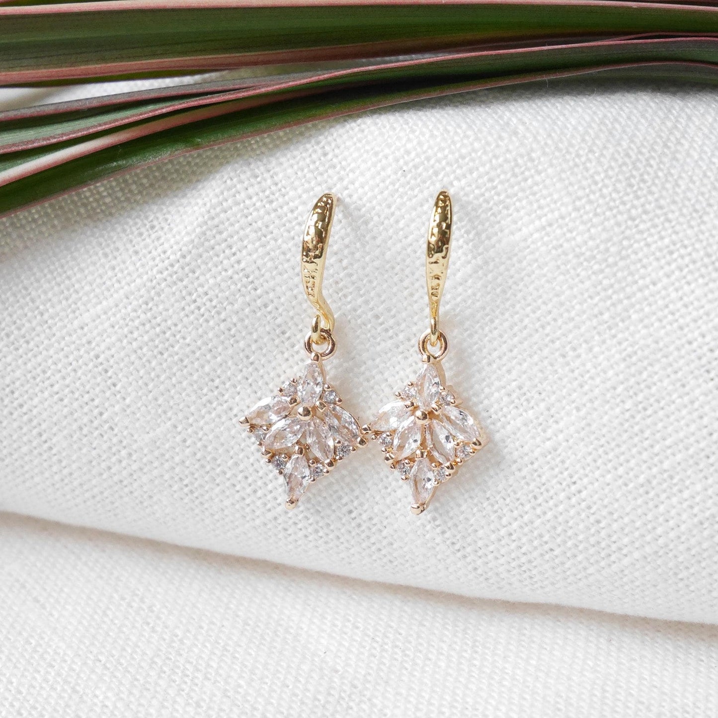 Art deco drop earrings | Dainty small bridal earrings | Sparkly 1920s style jewelry | Bridesmaid earrings | Cubic zirconia anniversary gift