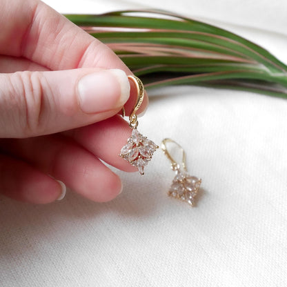 Art deco drop earrings | Dainty small bridal earrings | Sparkly 1920s style jewelry | Bridesmaid earrings | Cubic zirconia anniversary gift
