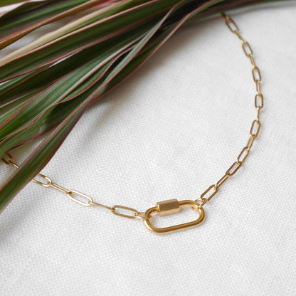 Dainty carabiner paperclip chain necklace | Small mini screw lock necklace with gold stainless steel chain | Add your own charms choker gift