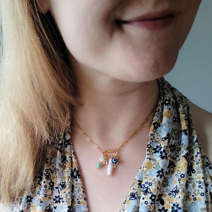 Dainty carabiner charm necklace | Mini lock paperclip chain with pendants | Personalized choker gift for her | Design own customized jewelry