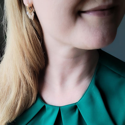 Small freshwater pearl hoop earrings | Five irregular shape pearls round earrings | White bead everyday earrings | Cute jewelry gift for her