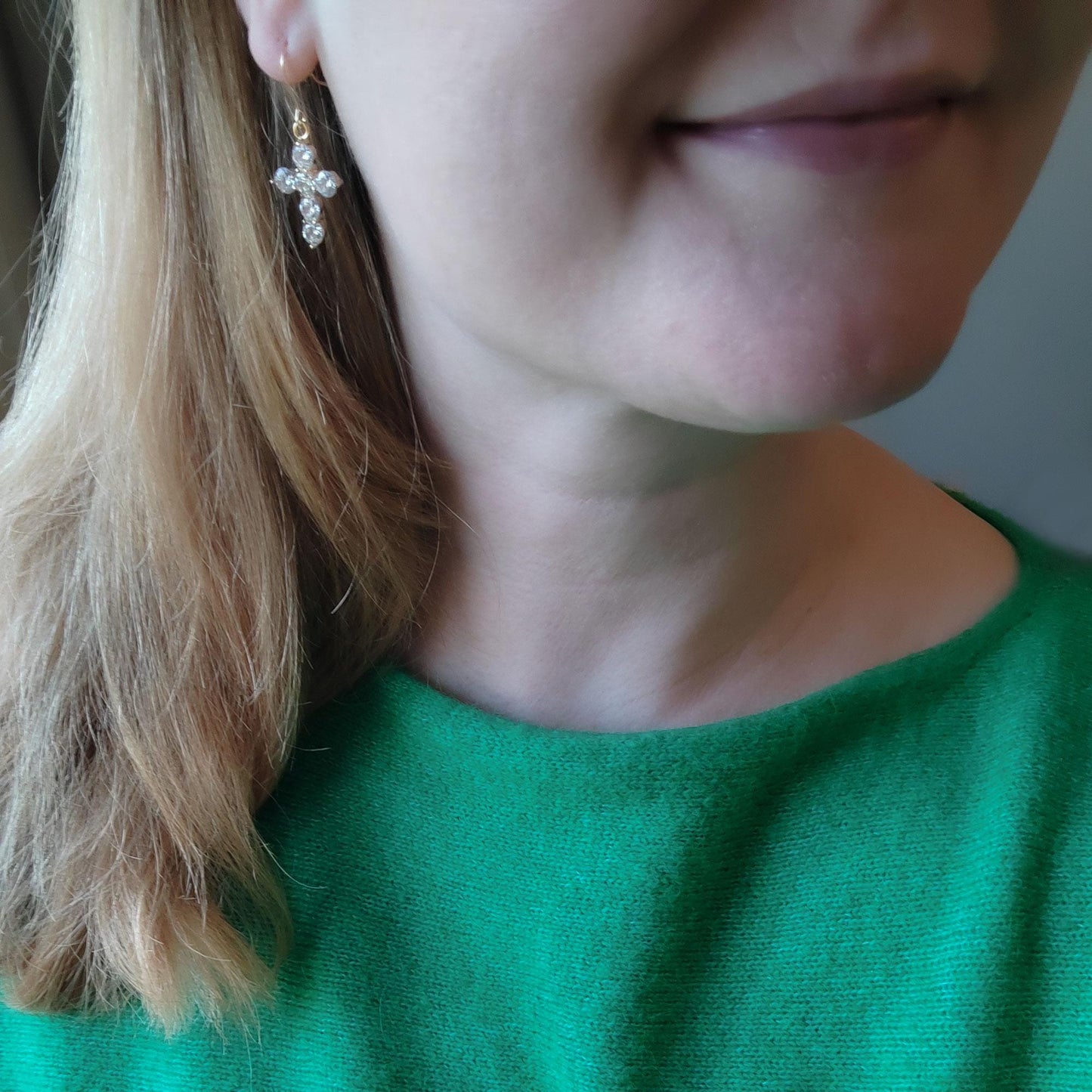 Zircon cross earrings | Gold-plated cross charm drop earrings | Christian jewelry gift for girl | Cute statement dangle earrings for her