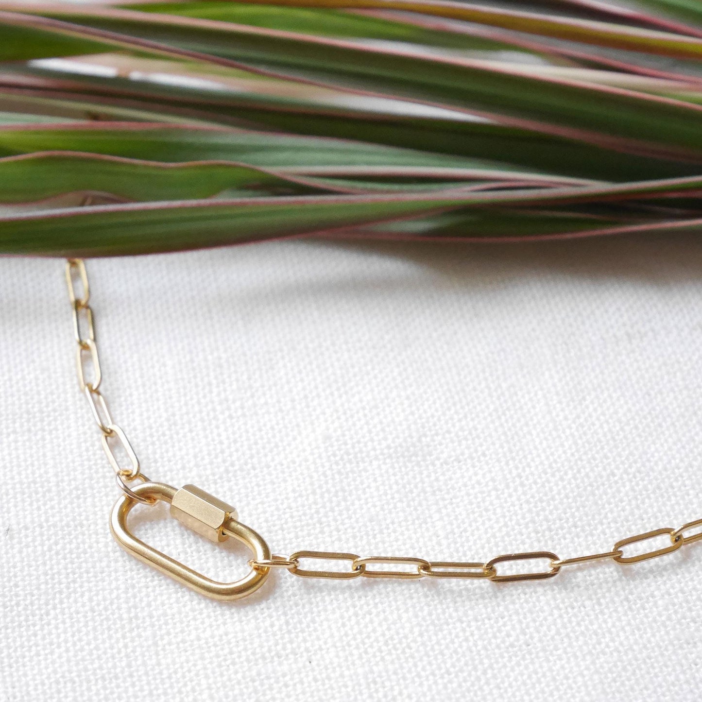 Dainty carabiner paperclip chain necklace | Small mini screw lock necklace with gold stainless steel chain | Add your own charms choker gift
