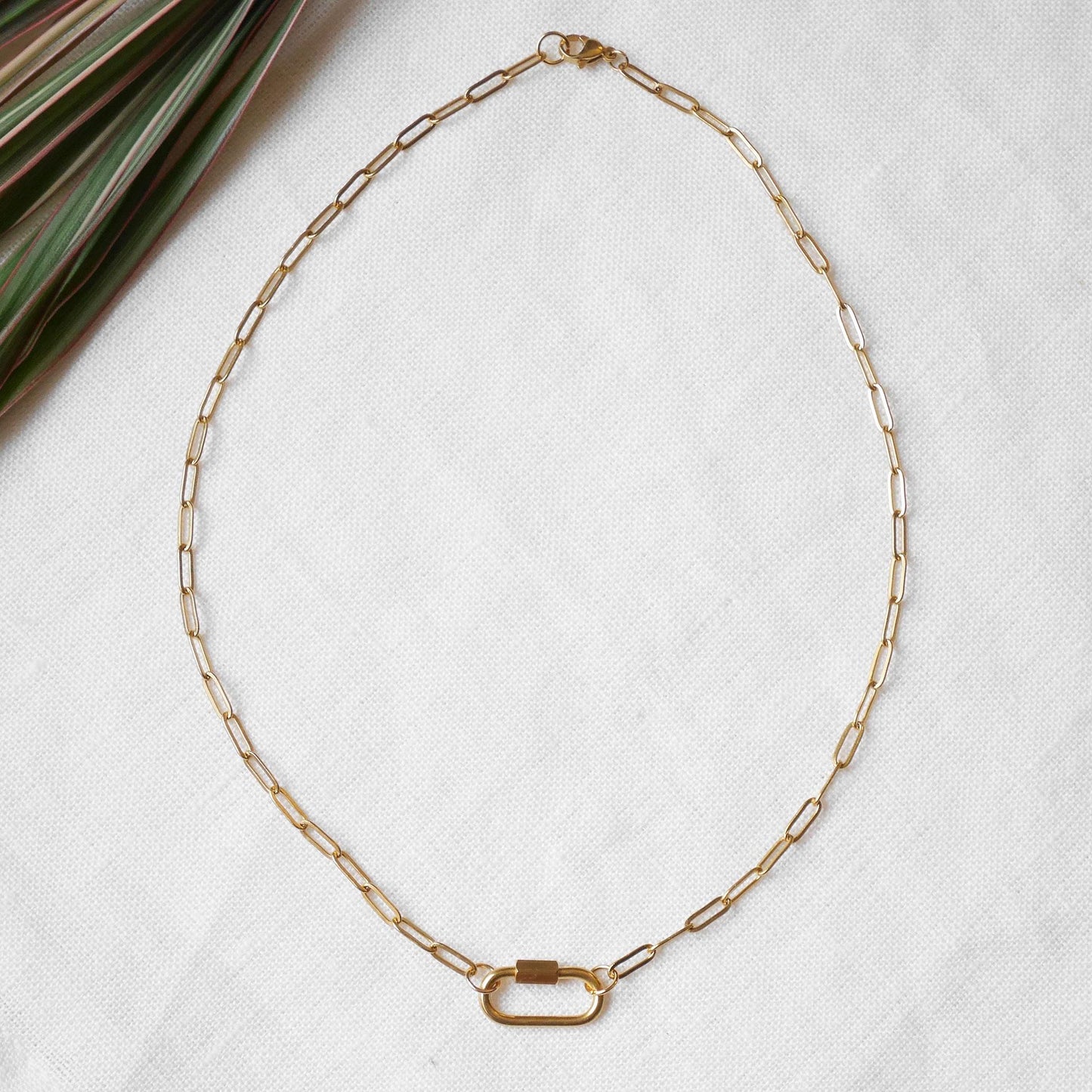 Dainty carabiner paperclip chain necklace | Small mini screw lock necklace with gold stainless steel chain | Add your own charms choker gift