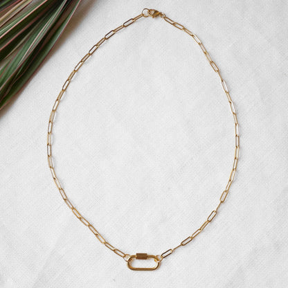 Dainty carabiner paperclip chain necklace | Small mini screw lock necklace with gold stainless steel chain | Add your own charms choker gift