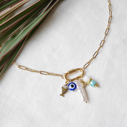 Dainty carabiner charm necklace | Mini lock paperclip chain with pendants | Personalized choker gift for her | Design own customized jewelry