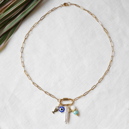 Dainty carabiner charm necklace | Mini lock paperclip chain with pendants | Personalized choker gift for her | Design own customized jewelry