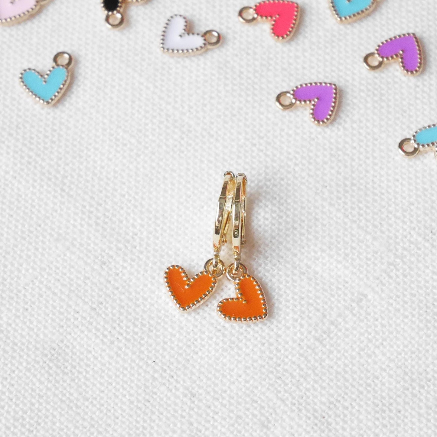 Colorful mini heart earrings | Cute Valentine's day hoop earrings | Tiny heart charm hoops in various colors | Dainty birthday gift for her