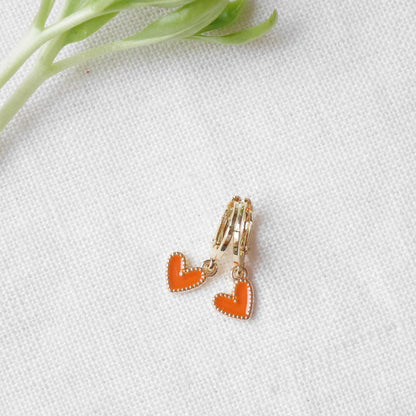 Colorful mini heart earrings | Cute Valentine's day hoop earrings | Tiny heart charm hoops in various colors | Dainty birthday gift for her