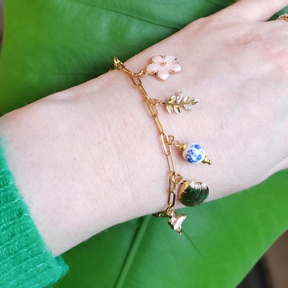 Custom charm bracelet | Chunky paperclip chain with customized charms | Personalized jewelry gift for woman |  Cute boho summer bracelet