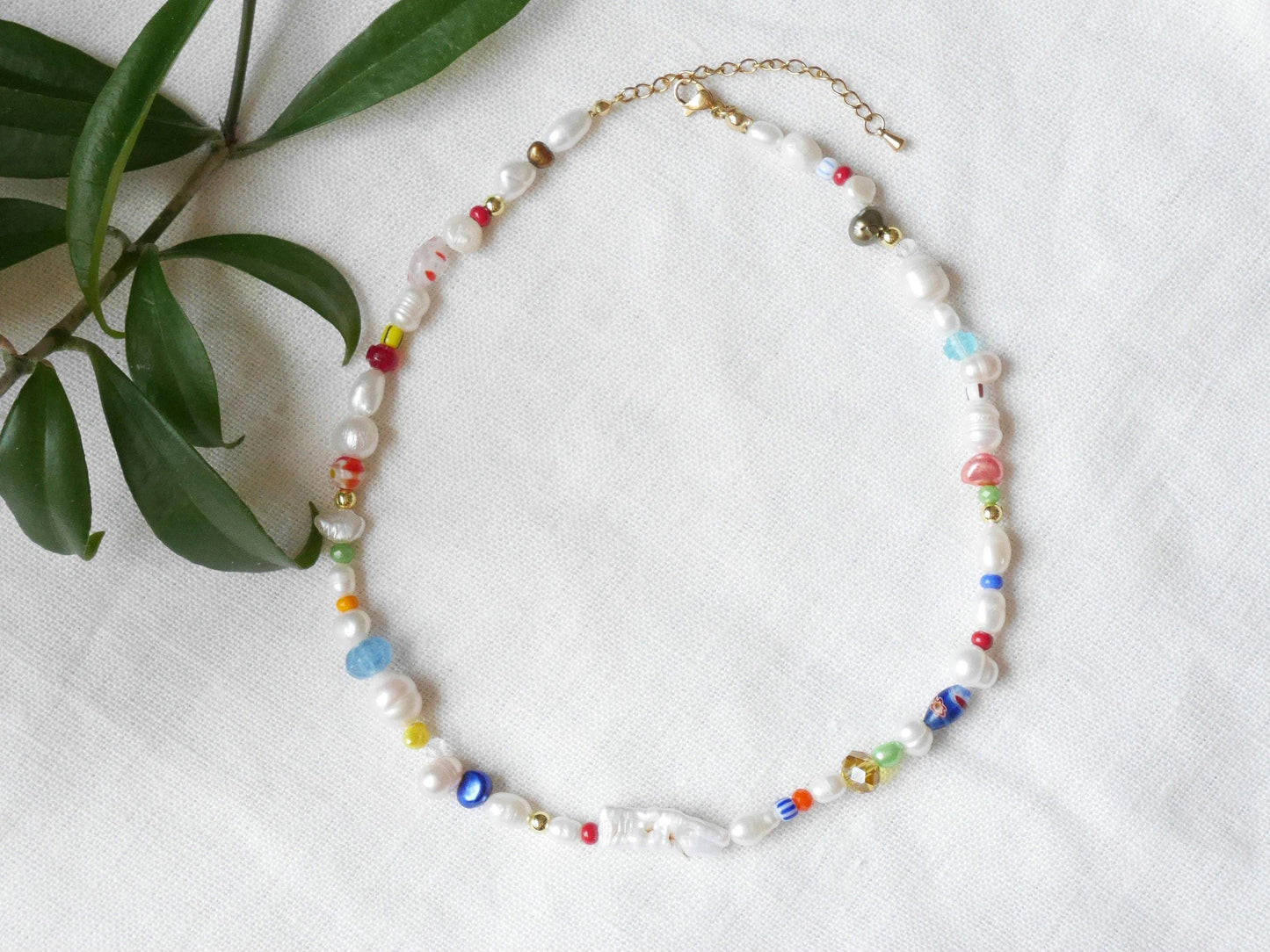 Colorful freshwater pearl necklace | Chunky multicolor beaded choker | Pearls and beads necklace | Funky cute mixed beads jewelry for her