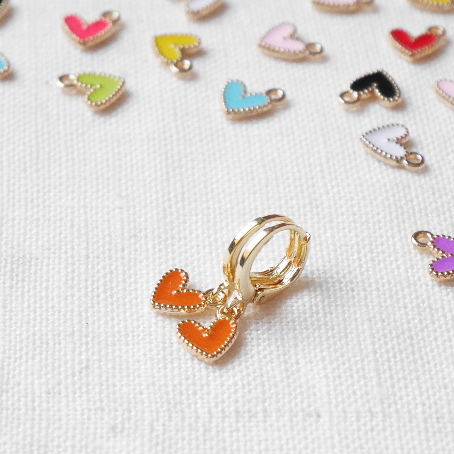 Colorful mini heart earrings | Cute Valentine's day hoop earrings | Tiny heart charm hoops in various colors | Dainty birthday gift for her