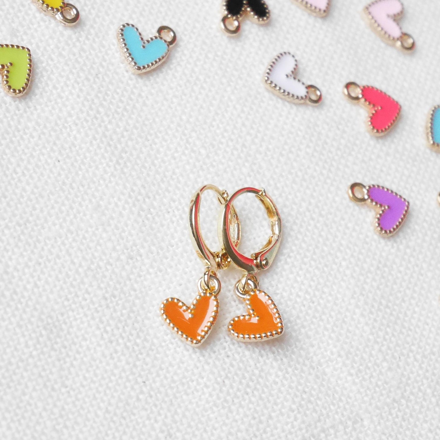 Colorful mini heart earrings | Cute Valentine's day hoop earrings | Tiny heart charm hoops in various colors | Dainty birthday gift for her
