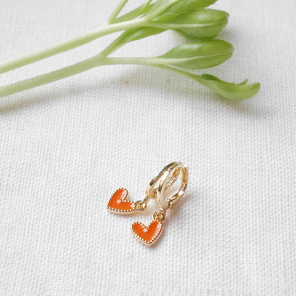 Colorful mini heart earrings | Cute Valentine's day hoop earrings | Tiny heart charm hoops in various colors | Dainty birthday gift for her