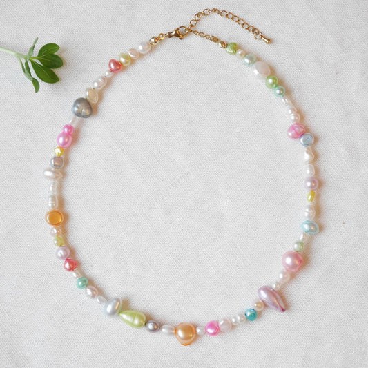 Spring colors freshwater pearl necklace – pastel multi-pearl statement jewelry for women
