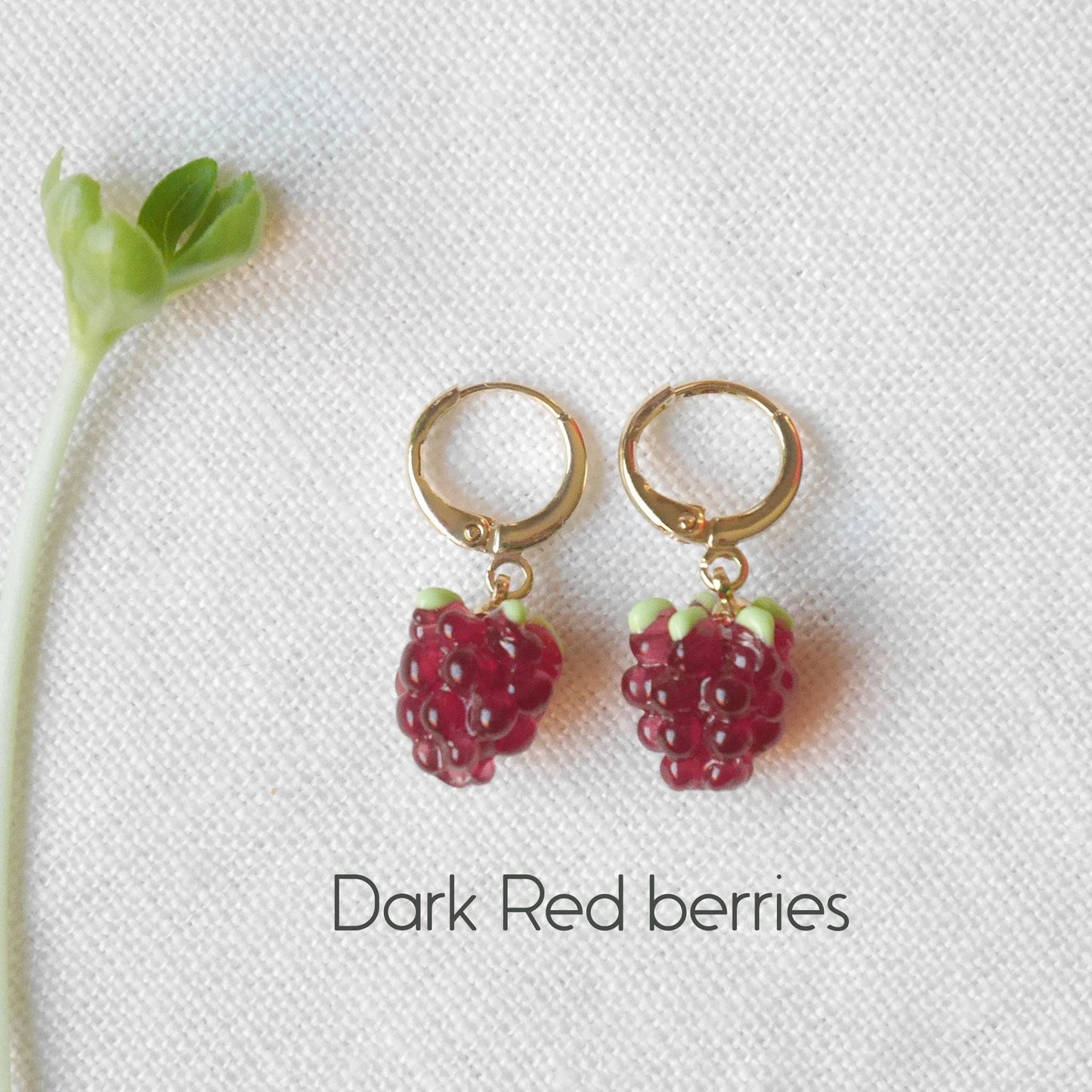 Raspberry hoop earrings | Small cute red berry earrings | Sweet summer jewelry | Adorable gift for her | Berries in peach and burgundy color