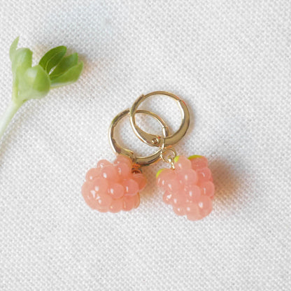 Raspberry hoop earrings | Small cute red berry earrings | Sweet summer jewelry | Adorable gift for her | Berries in peach and burgundy color