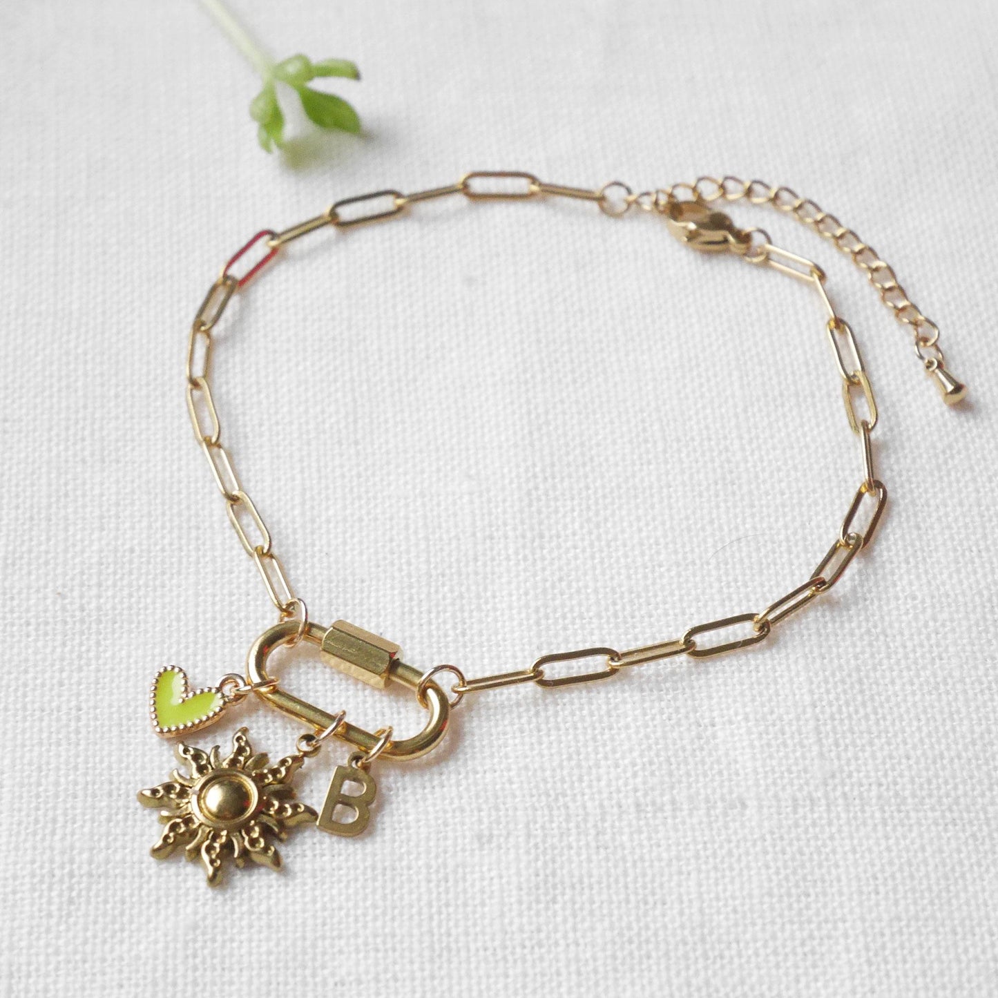 Custom charm carabiner anklet | Dainty mini lock paperclip chain anklet with pendants | Personalized summer gift for her, design own jewelry