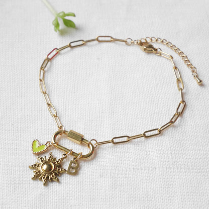 Custom charm carabiner anklet | Dainty mini lock paperclip chain anklet with pendants | Personalized summer gift for her, design own jewelry