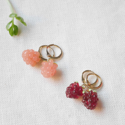 Raspberry hoop earrings | Small cute red berry earrings | Sweet summer jewelry | Adorable gift for her | Berries in peach and burgundy color