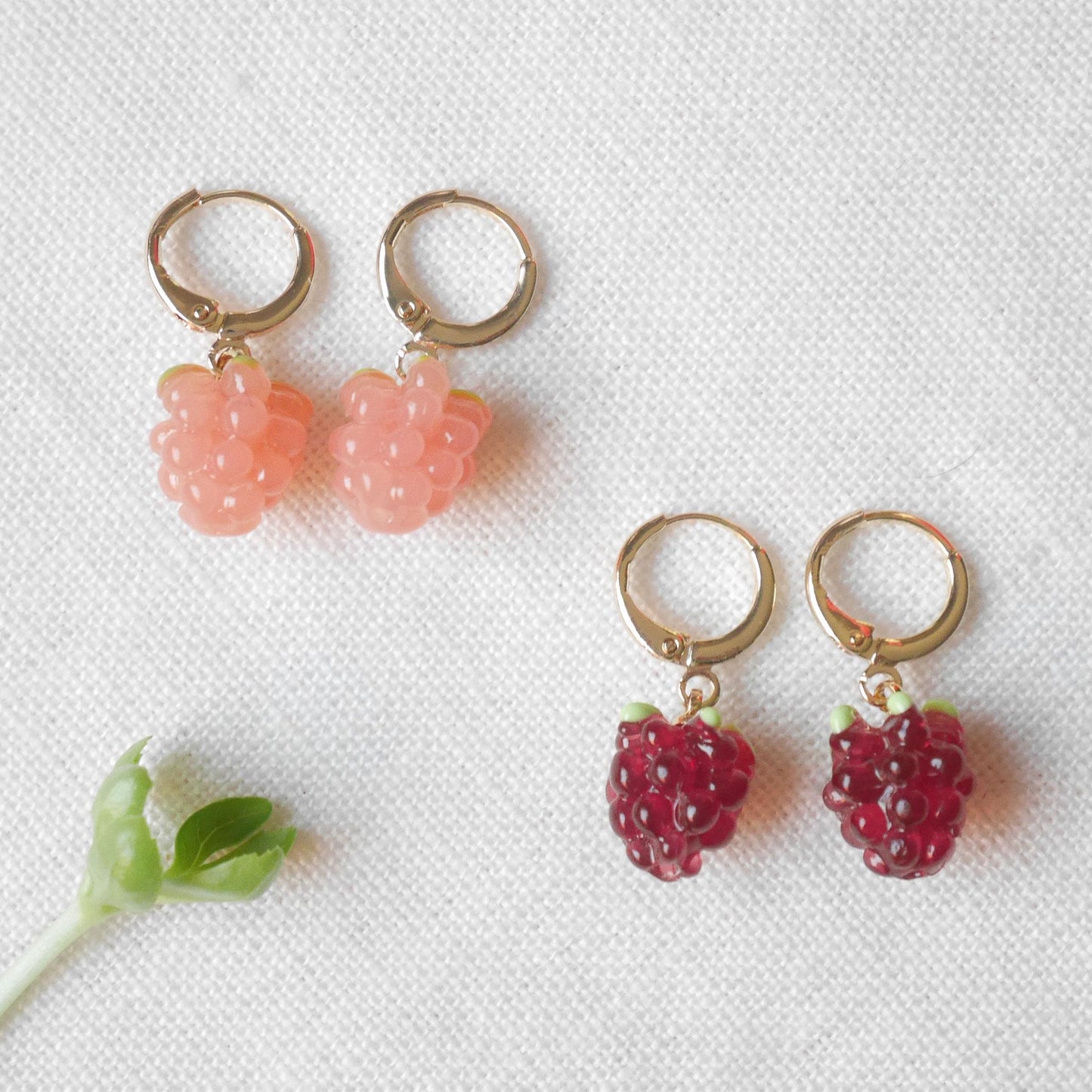 Raspberry hoop earrings | Small cute red berry earrings | Sweet summer jewelry | Adorable gift for her | Berries in peach and burgundy color