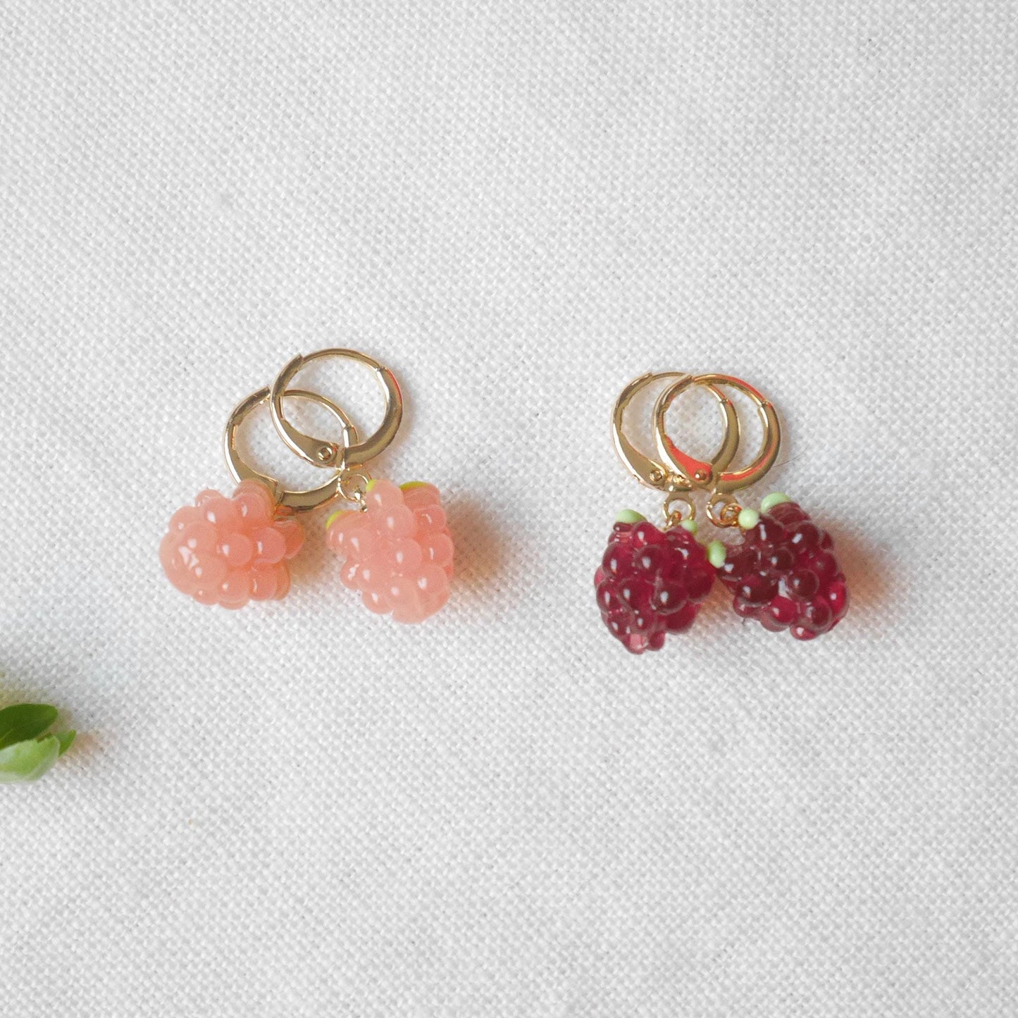 Raspberry hoop earrings | Small cute red berry earrings | Sweet summer jewelry | Adorable gift for her | Berries in peach and burgundy color