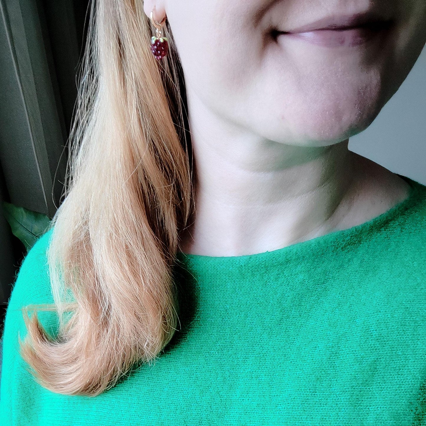 Raspberry hoop earrings | Small cute red berry earrings | Sweet summer jewelry | Adorable gift for her | Berries in peach and burgundy color