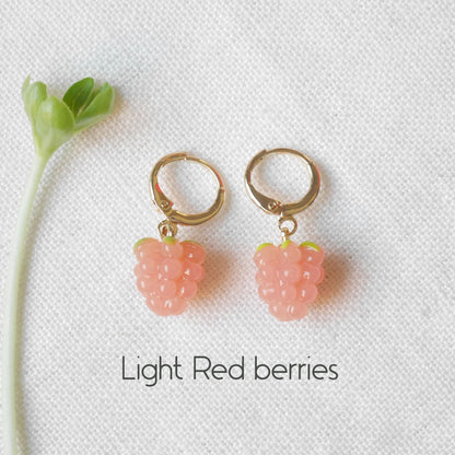 Raspberry hoop earrings | Small cute red berry earrings | Sweet summer jewelry | Adorable gift for her | Berries in peach and burgundy color